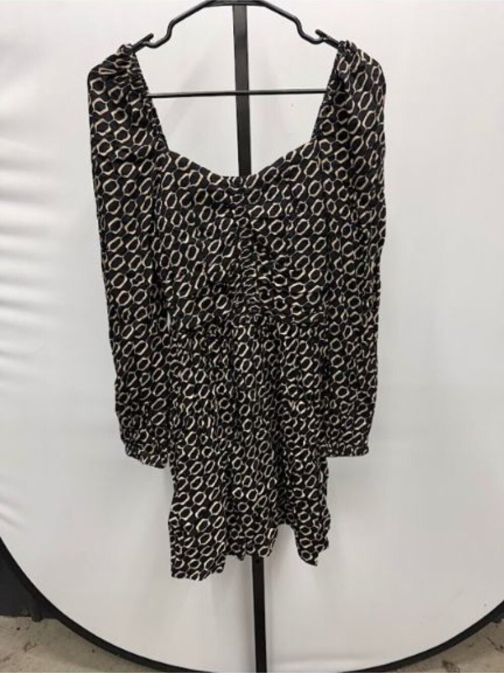 Maurices Sweetheart Neckline Long Sleeve Black Tan Pattern Mini Dress